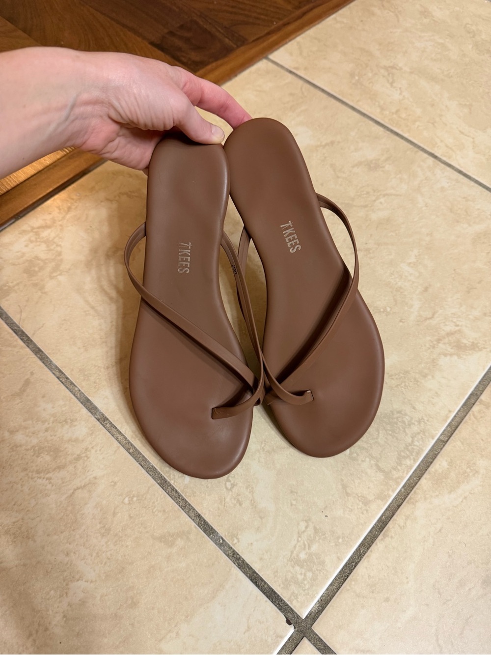 TKEES Chocolate Brown Minimalist Toe-Loop Sandals